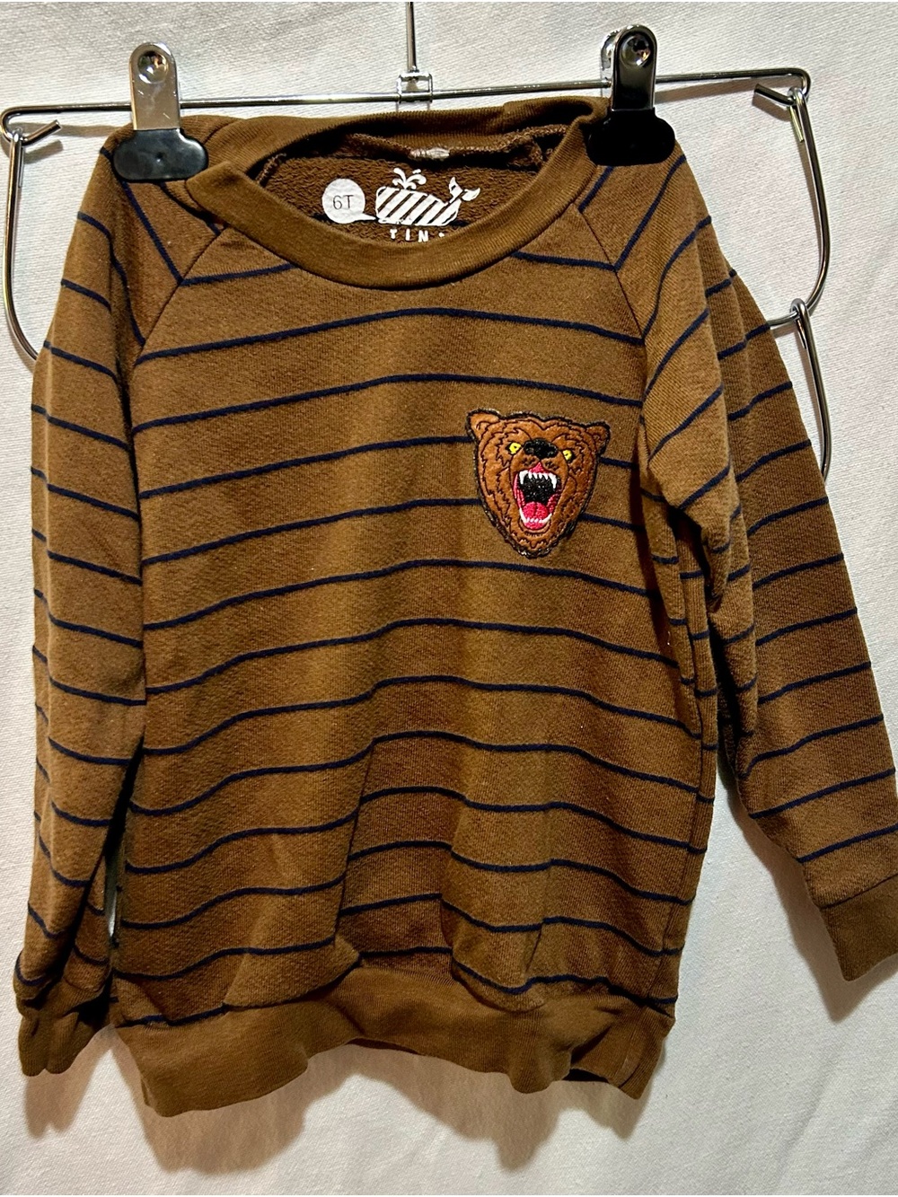 Tiny Whales Striped Bear Patch Sweatshirt Kids 6T Skater